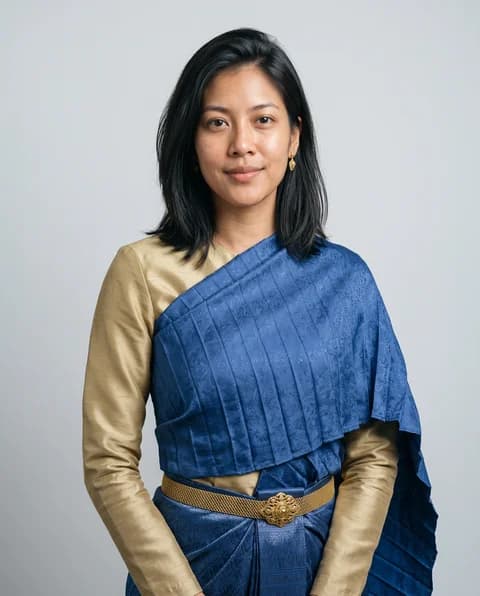 Contemporary Thai dress portrait against a clean studio backdrop