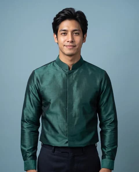Contemporary Thai dress portrait against a clean studio backdrop