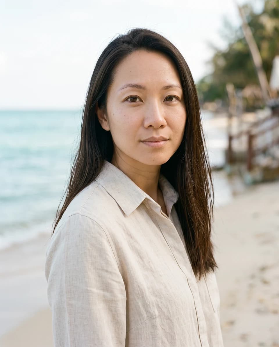 Coastal AI portrait with relaxed resort styling