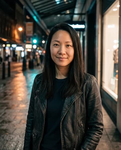 AI portrait against a city street at night