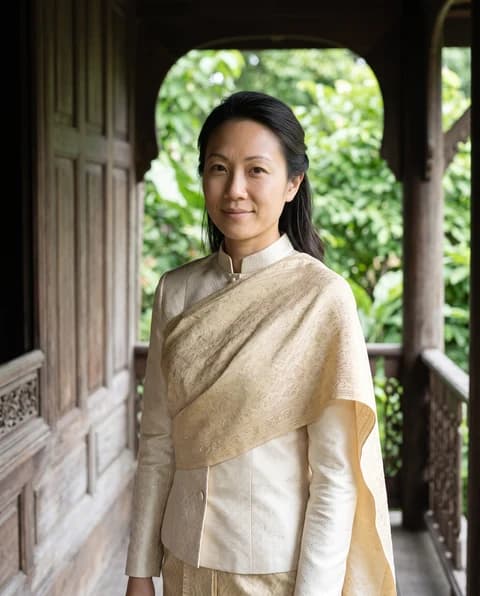 AI portrait in traditional Thai clothing with a garden backdrop