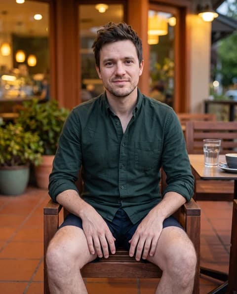 Relaxed AI portrait in a café or outdoor setting