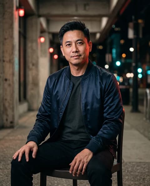 AI portrait against a city street at night