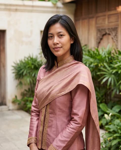 AI portrait in traditional Thai clothing with a garden backdrop