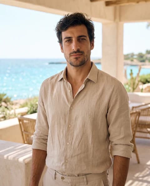 Coastal AI portrait with relaxed resort styling