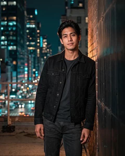 AI portrait against a city street at night