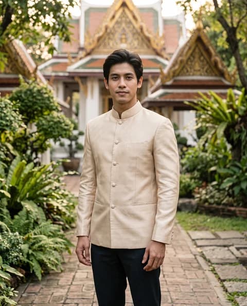 AI portrait in traditional Thai clothing with a garden backdrop