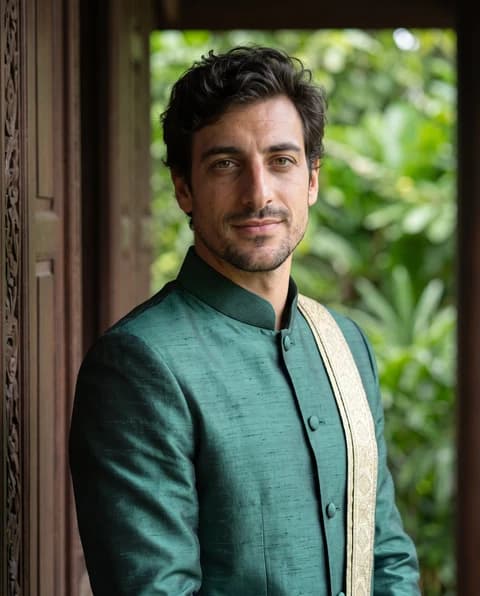 AI portrait in traditional Thai clothing with a garden backdrop