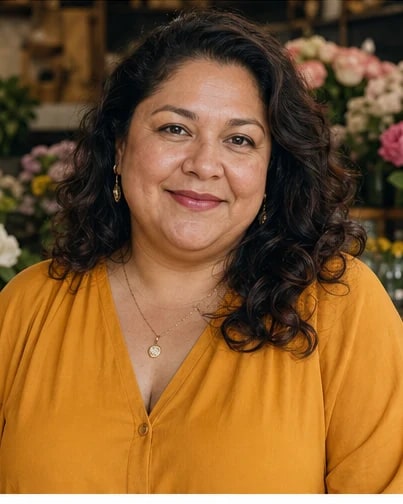 Flower shop owner portrait example