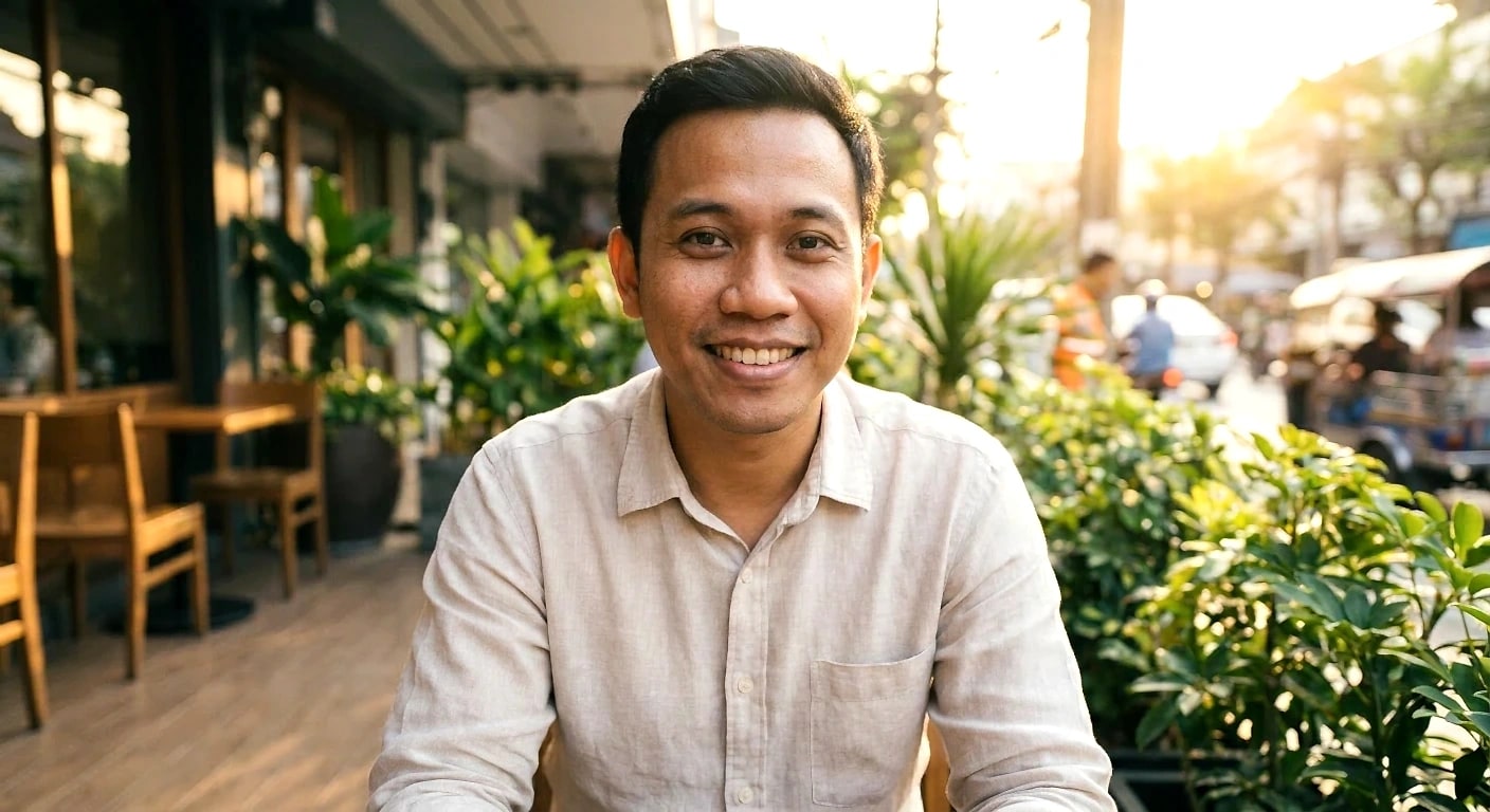 Outdoor cafe dating portrait example