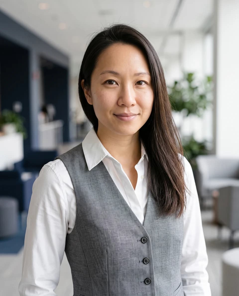 Professional AI portrait in a bright office or studio